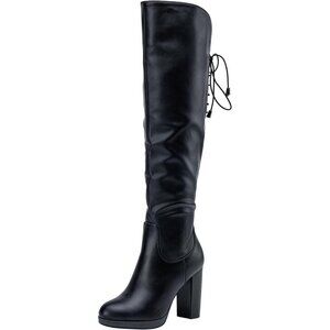 Women's Blackpu-imitation Suede Thigh High Over The Knee Rounded Toe Tall Boot
